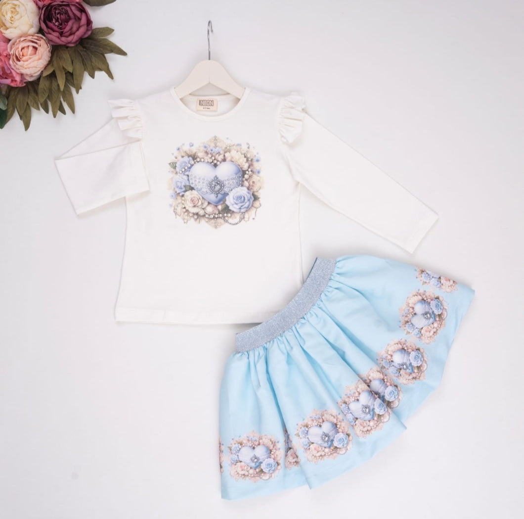 NEW AW24 Neon Kid Floral Heart Skirt Set BLUE