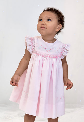 NEW SS25 Sarah Louise Girls Smocked Dress Pink/Pink C7101