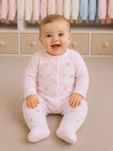 Load image into Gallery viewer, NEW AW26 Girls Pink Velour Crown Embroided Babygrow LD005