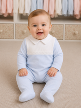 Load image into Gallery viewer, NEW AW26 Boys Blue Classic Collar Babygrow LD012