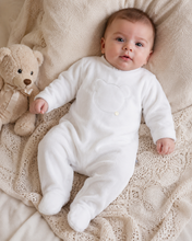 Load image into Gallery viewer, NEW AW26 Blues Baby Velour Teddy Babygrow BB1109 WHITE