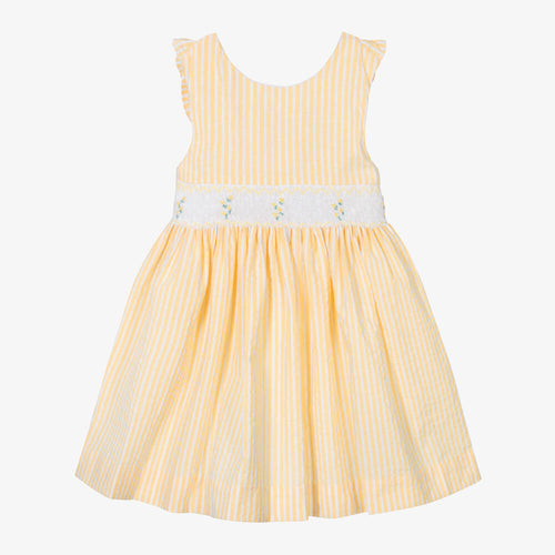 NEW SS24 Kidiwi Girls Begonia Lemon Seersucker Smocked Dress