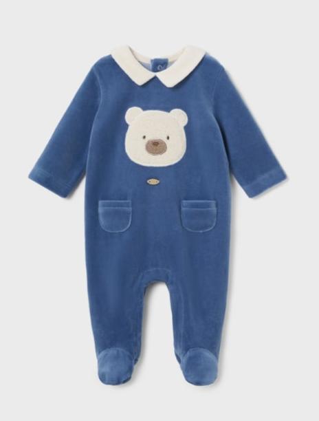 NEW AW24 Mayoral Boys Velour Babygrow 2793 Blue/64