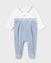 Load image into Gallery viewer, NEW AW24 Mayoral Boys Velour Babygrow 2791 Sky Blue/27