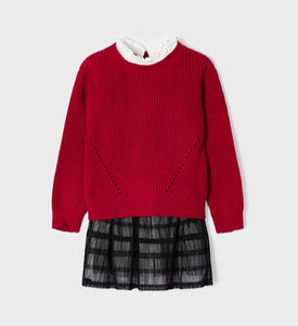 NEW AW22 Mayoral Girls Tricot Dress Red/95 4955