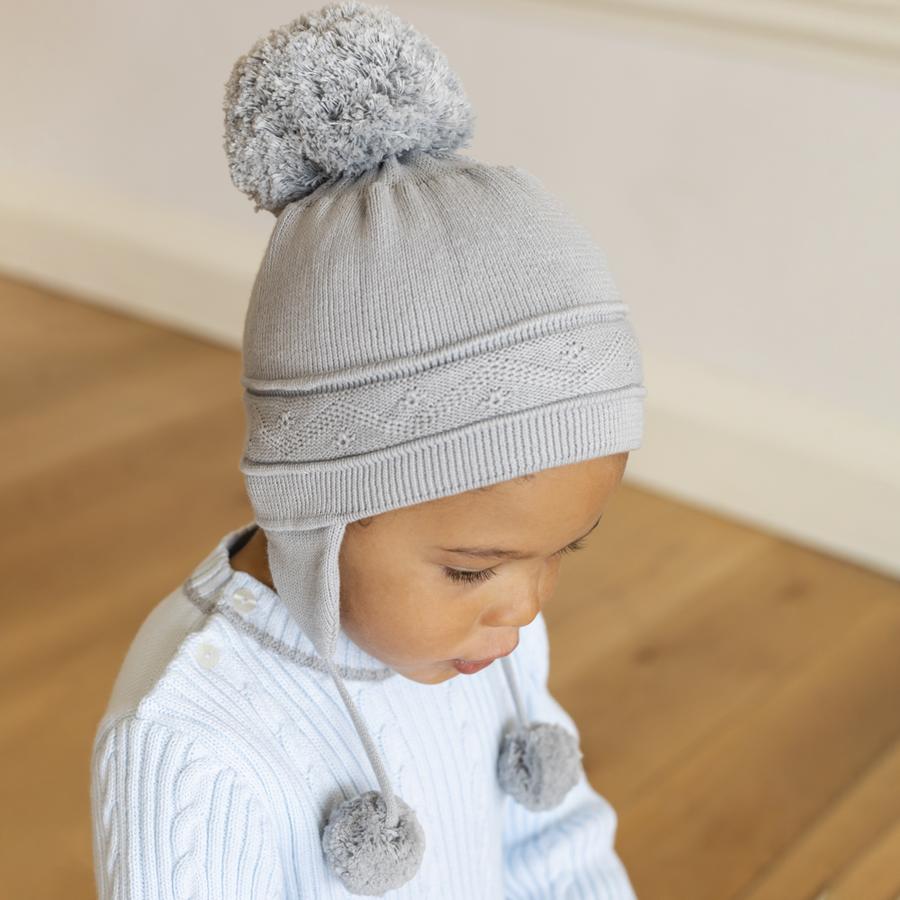 NEW AW22 Emile et Rose Grey Griffin cosy ear bobble hat